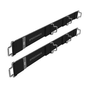 Resistance straps with metal hooks and rings, padded black fabric