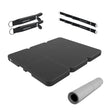 Pilates set components: folding platform pads, resistance straps, rolled exercise mat