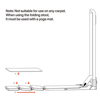 Foldable pilates platform layout diagram with labeled positioning arrows